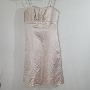 David's Bridal Blush Satin Strapless Midi Dress
